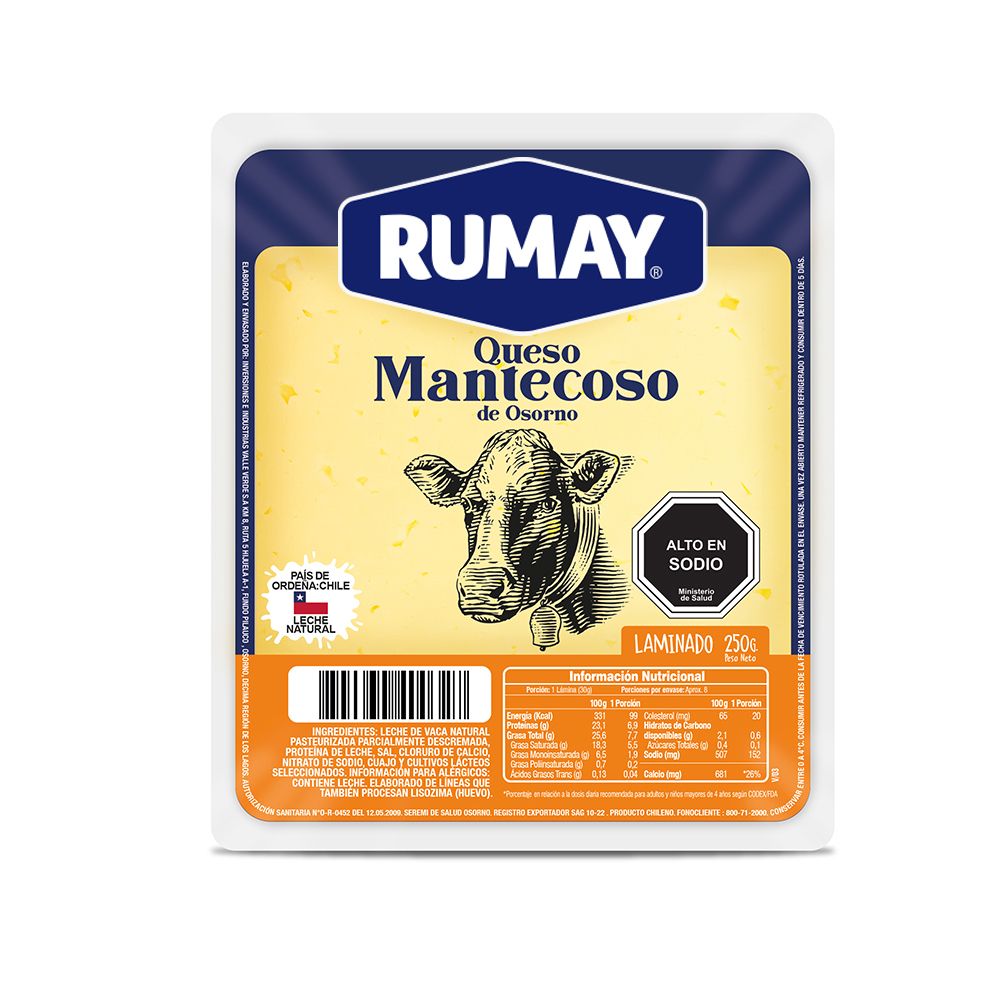 QUESO MANTECOSO LAMINADO  500 grs (POR 2 UNIDADES)